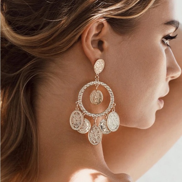 gold coin drop earrings - Picture 3 of 5